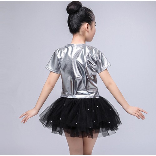Kids jazz dance street modern dance hiphop stage performance outfits silver black boys girls school show cosplay costumes